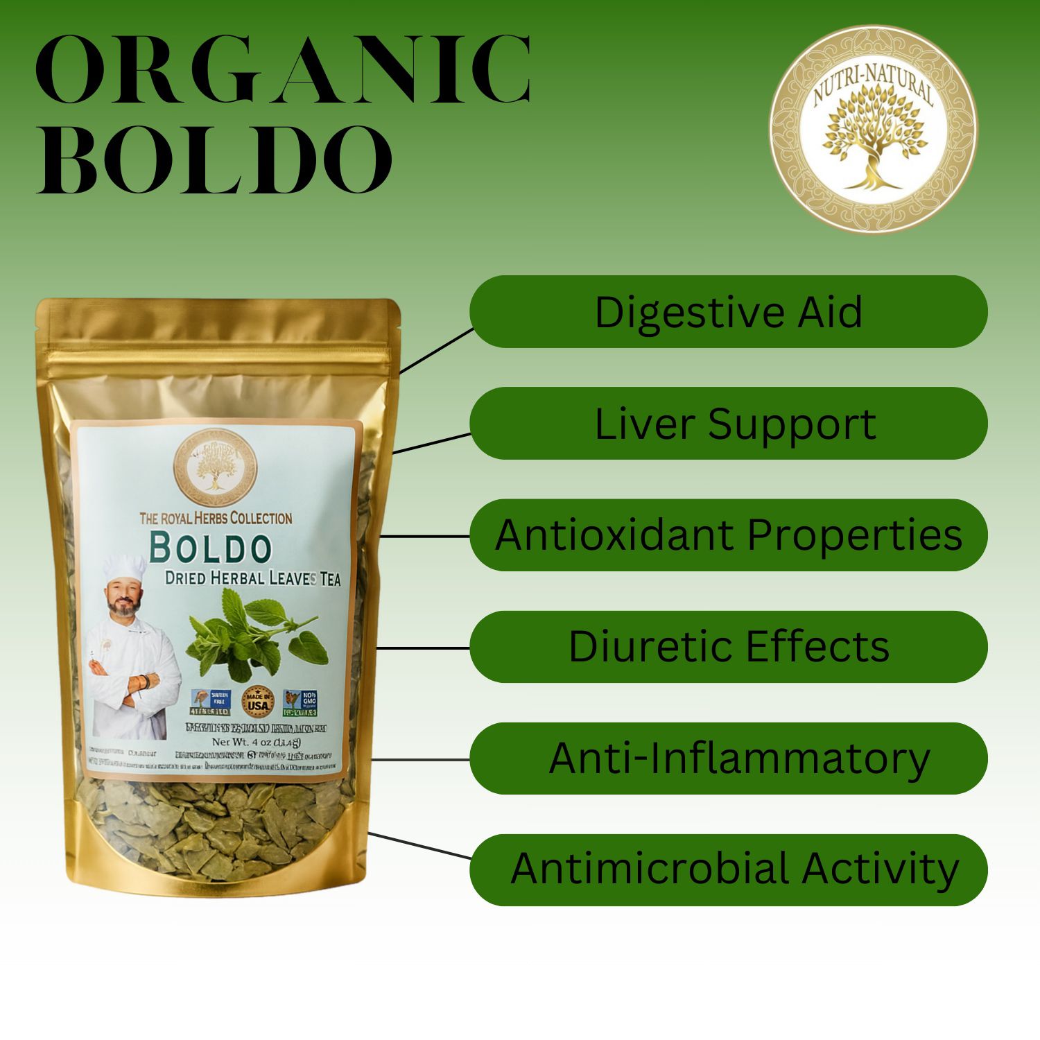 Nutri Natural Boldo Dried Leaves Organic Herbal Tea 4oz